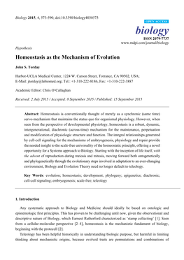 Homeostasis As the Mechanism of Evolution