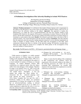 A Preliminary Investigation of the Adversity Reading in Archaic WEI Passives