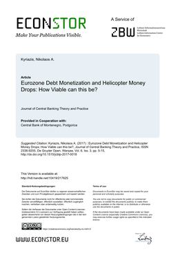 Eurozone Debt Monetization and Helicopter Money Drops: How Viable Can This Be?