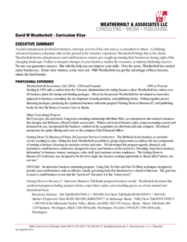 David W Weatherholt - Curriculum Vitae