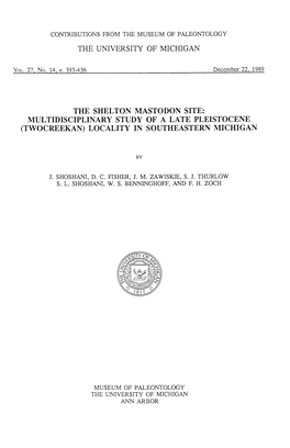 The Shelton Mastodon Site: Multidisciplinary Study of a Late Pleistocene (Twocreekan) Locality in Southeastern Michigan