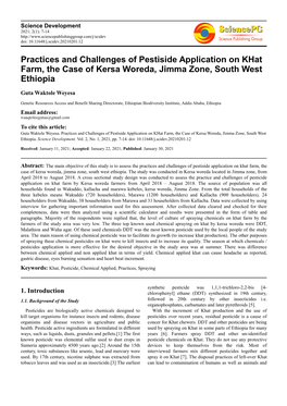 Practices and Challenges of Pestiside Application on Khat Farm, the Case of Kersa Woreda, Jimma Zone, South West Ethiopia