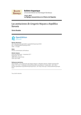 Las Anotaciones De Gregorio Mayans a República Literaria