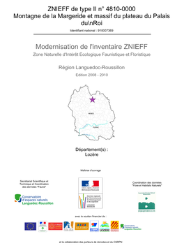 ZNIEFF De Type II N° 4810-0000 Montagne De La Margeride Et Massif Du Plateau Du Palais Du\Nroi Identifiant National : 910007369