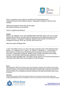 This Is a Repository Copy of Early to Mid Wisconsin Fluvial Deposits and Palaeoenvironment of the Kidluit Formation, Tuktoyaktuk Coastlands, Western Arctic Canada