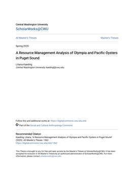 A Resource Management Analysis of Olympia and Pacific Oysters in Puget Sound