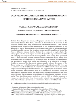 Occurrence of Arsenic in the Riverbed Sediments of The