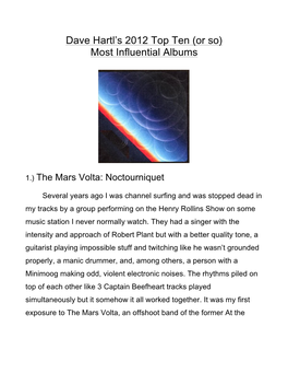 Dave Hartl's 2012 Top Ten (Or So) Most Influential Albums