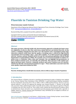 Fluoride in Tunisian Drinking Tap Water