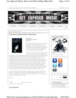 Page 1 of 14 Get Exposed! Music: Reviewed! Robert Plant's Blue