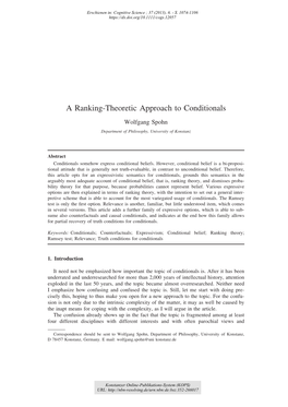 A Ranking-Theoretic Approach to Conditionals