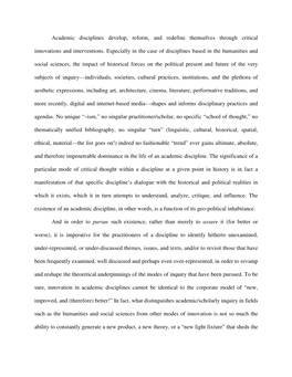 Academic Disciplines Develop, Reform, and Redefine Themselves Through Critical Innovations and Interventions