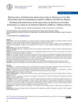 Morphological Differentiation Among Populations of Quercus Elliptica Née (Fagaceae) Along an Environmental Gradient in Mexico and Central America