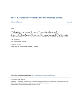 Calystegia Vanzuukiae (Convolvulaceae), a Remarkable New Species from Central California R