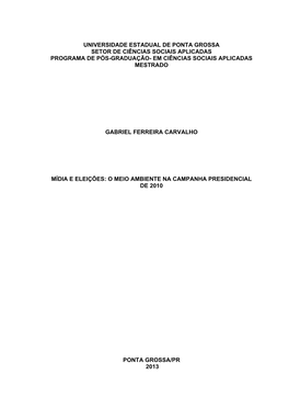 Universidade Estadual De Ponta Grossa Setor De Ciências Sociais Aplicadas Programa De Pós-Graduação- Em Ciências Sociais Aplicadas Mestrado