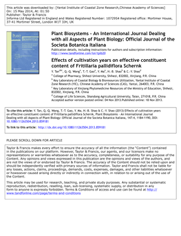 Effects of Cultivation Years on Effective Constituent Content of Fritillaria Pallidiflora Schernk Y