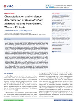 Characterization and Virulence Determination of Colletotrichum Kahawae Isolates from Gidami, Western Ethiopia