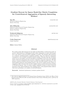 Gradient Descent for Sparse Rank-One Matrix Completion for Crowd-Sourced Aggregation of Sparsely Interacting Workers∗