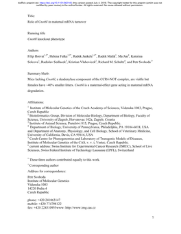 Cnot6l in Maternal Mrna Turnover