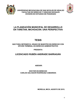 La Planeación Municipal De Desarrollo En Taretan, Michoacán. Una Perspectiva