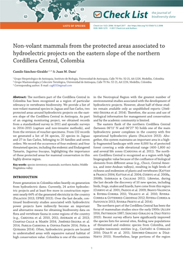 Non-Volant Mammals from the Protected Areas Associated to Hydroelectric Projects on the Eastern Slope of the Northern Cordillera Central, Colombia