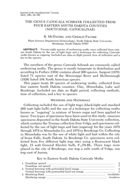 The Genus Catocala Schrank Collected from Four Eastern South Dakota Counties (Noctuidae: Catocalinae)