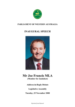 Mr Joe Francis MLA (Member for Jandakot)