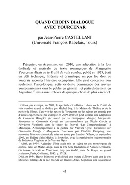 P. CASTELLANI, Quand Chopin Dialogue Avec Yourcenar