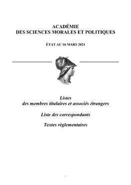 ACADÉMIE DES SCIENCES MORALES ET POLITIQUES Listes