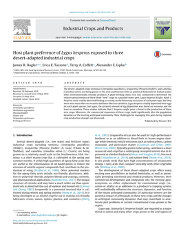 Host Plant Preference of Lygus Hesperus Exposed to Three Desert-Adapted Industrial Crops