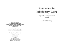 MSP Resources for Missionary Work