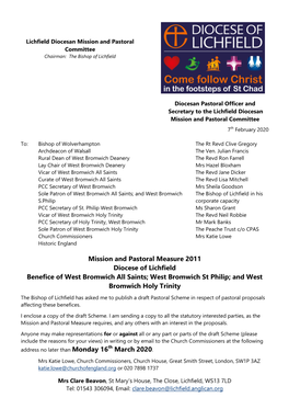 Mission and Pastoral Measure 2011 Diocese of Lichfield Benefice of West Bromwich All Saints; West Bromwich St Philip; and West Bromwich Holy Trinity