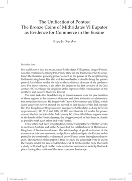 The Unification of Pontos: the Bronze Coins of Mithridates VI Eupator As Evidence for Commerce in the Euxine