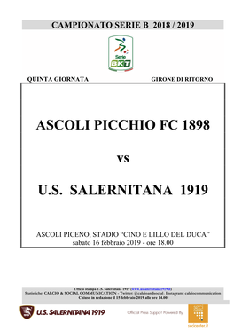 ASCOLI PICCHIO FC 1898 Vs U.S. SALERNITANA 1919