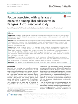 Factors Associated with Early Age at Menarche Among Thai Adolescents