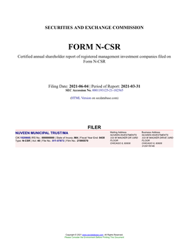 NUVEEN MUNICIPAL TRUST/MA Form N-CSR