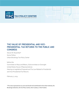 PRESIDENTIAL TAX RETURNS to the PUBLIC and CONGRESS Steven M