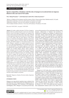 Species Composition, Abundance and Diversity of Mangroves in Selected Sites in Amprara District in the East Coast of Sri Lanka