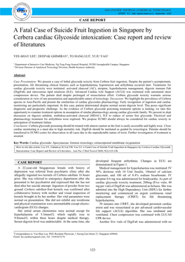 A Fatal Case of Suicide Fruit Ingestion in Singapore by Cerbera Cardiac Glycoside Intoxication: Case Report and Review of Literature