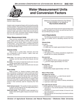 Water Measurement Units and Conversion Factors