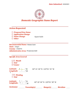 Domestic Geographic Name Report