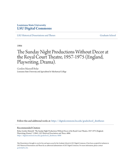 The Sunday Night Productions Without Decor at the Royal Court Theatre, 1957-1975