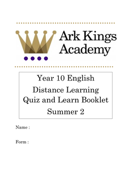 Year 10 English Distance Learning Pack