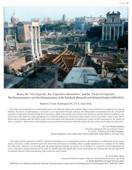 Via Dei Fori Imperiali’: the Documentation and the Dissemination of the Scholarly Research and Related Studies (1995-2015)