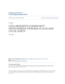 COLLABORATIVE COMMUNITY DEVELOPMENT of RURAL PLACES and LOCAL ASSETS Susan Vigil