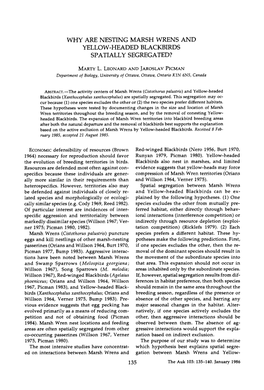 Why Are Nesting Marsh Wrens and Yellow-Headed Blackbirds Spatially Segregated?