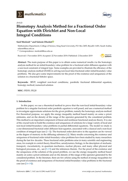 Homotopy Analysis Method for a Fractional Order Equation with Dirichlet and Non-Local Integral Conditions