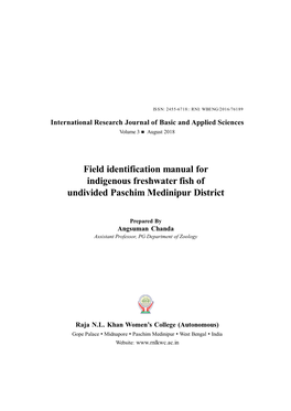 Field Identification Manual for Indigenous Freshwater Fish of Undivided Paschim Medinipur District