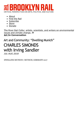 Art and Community: “Dwelling Munich” CHARLES SIMONDS with Irving Sandler JUL-AUG 2018
