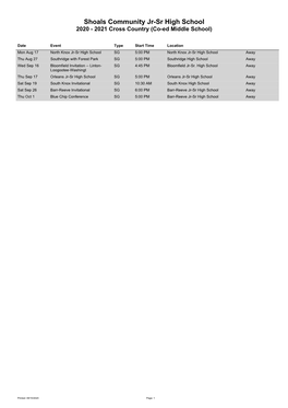 Shoals Community Jr-Sr High School 2020 - 2021 Cross Country (Co-Ed Middle School)